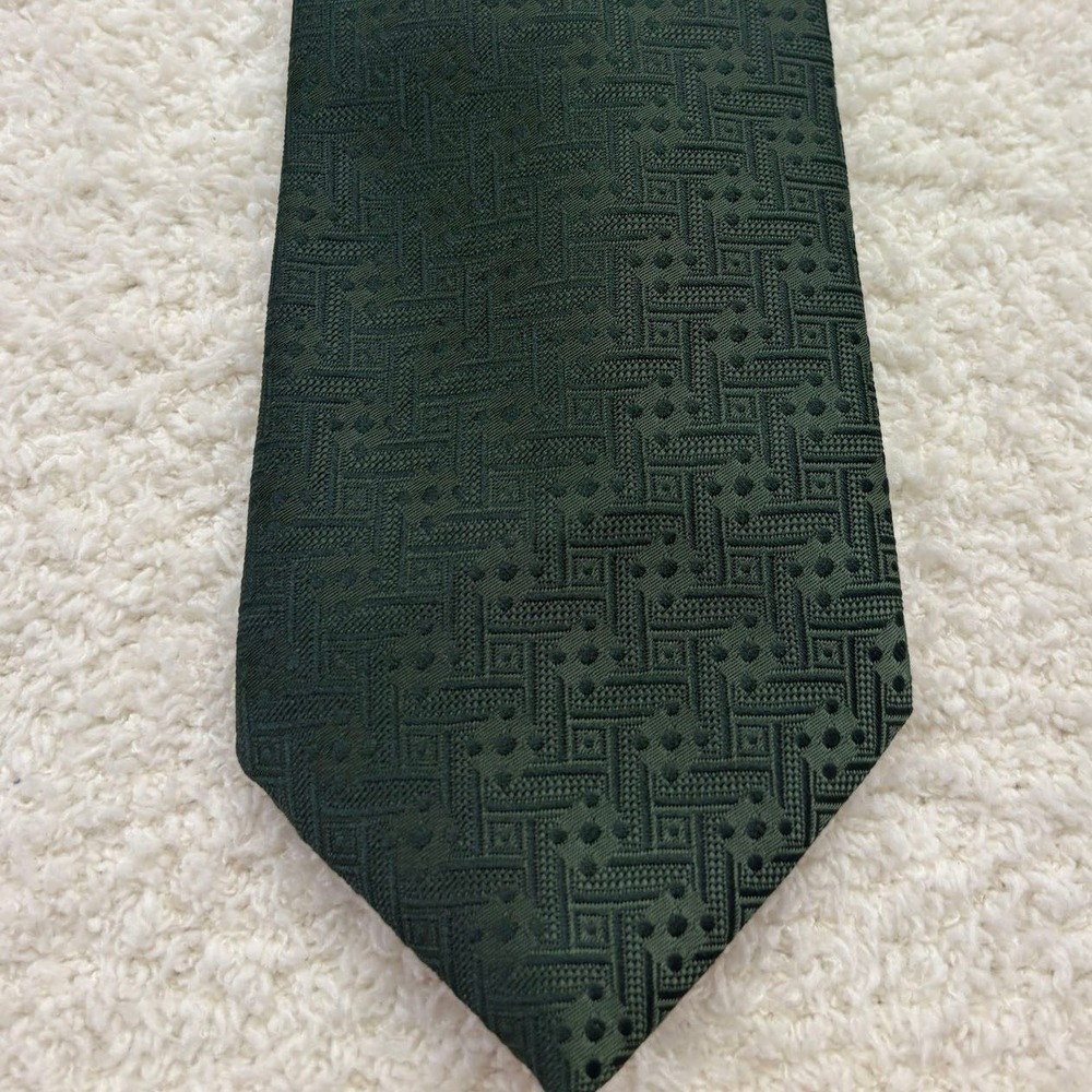 Sears Necktie Tie Mens Green Excellent Woven Geometric Pattern Vintage Accessory
